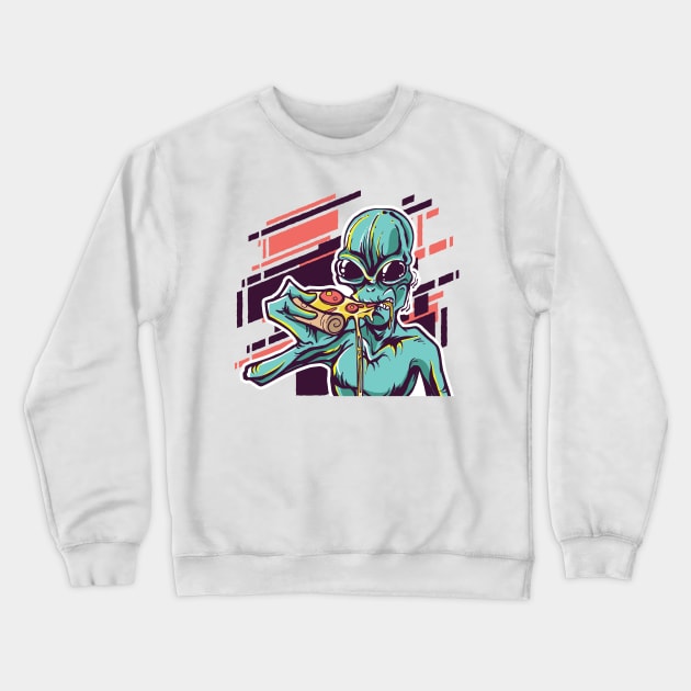 Alien Eating Pizza Crewneck Sweatshirt by David Schueller